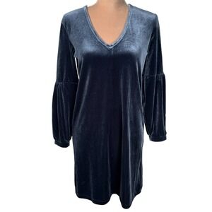 Madewell Velvet V Neck Bell Sleeve Mini Dress Navy Blue XXS‎ Party Event